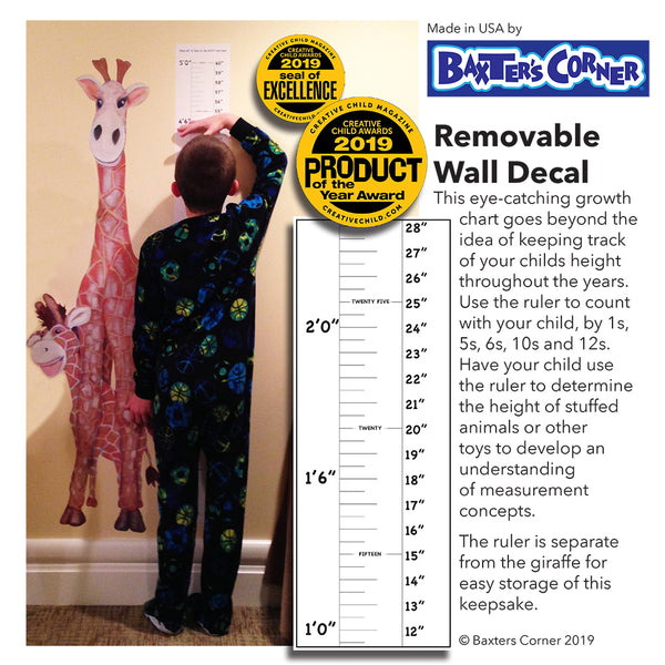 Gerome the Giraffe Removable Grow Chart Wall Decal 25" x 55" Art Matches the Canvas